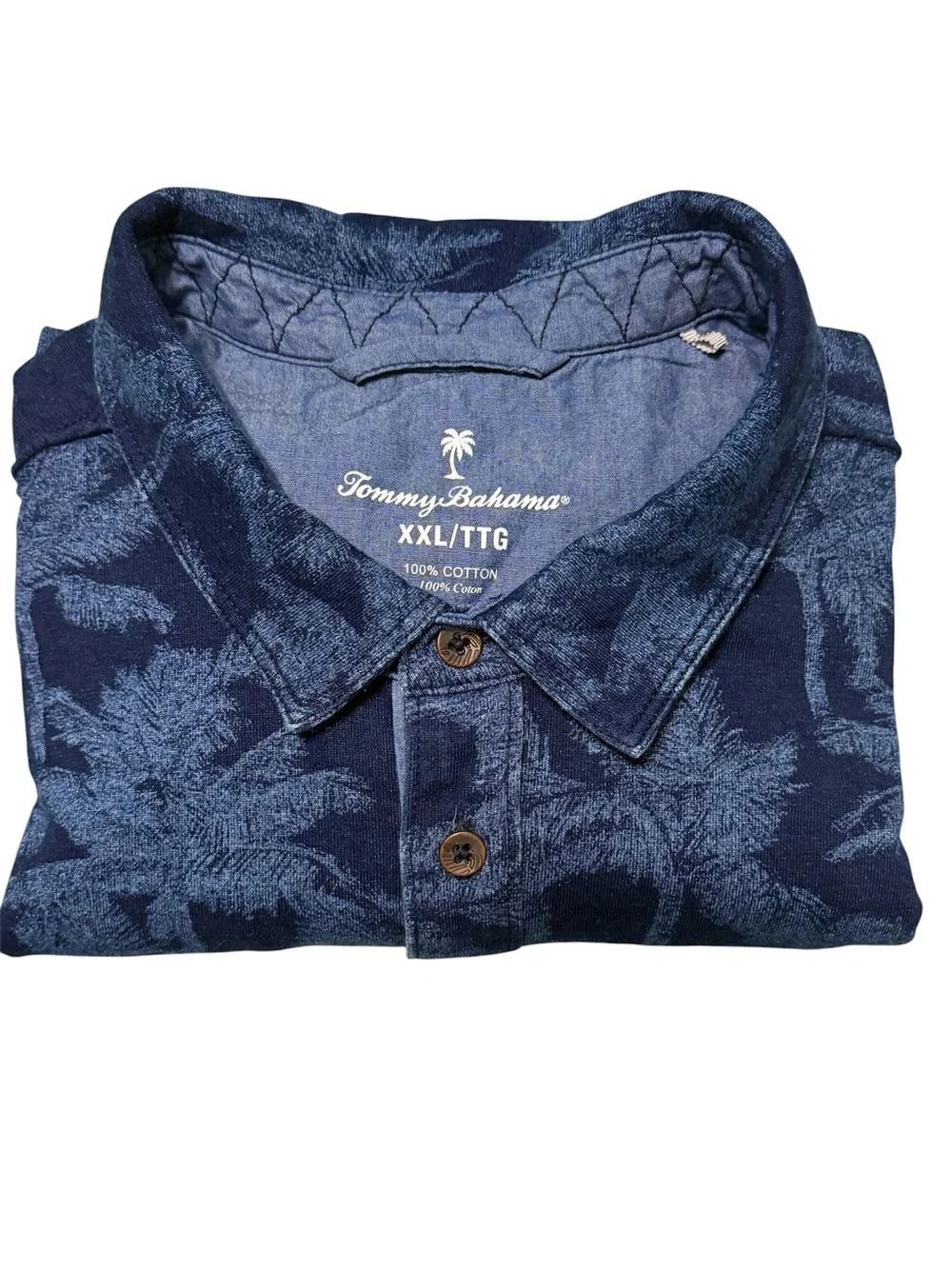Tommy Bahama Polo Shirt XXL Blue Palm Tree Print 100% Cotton Island Style - Picture 5 of 5